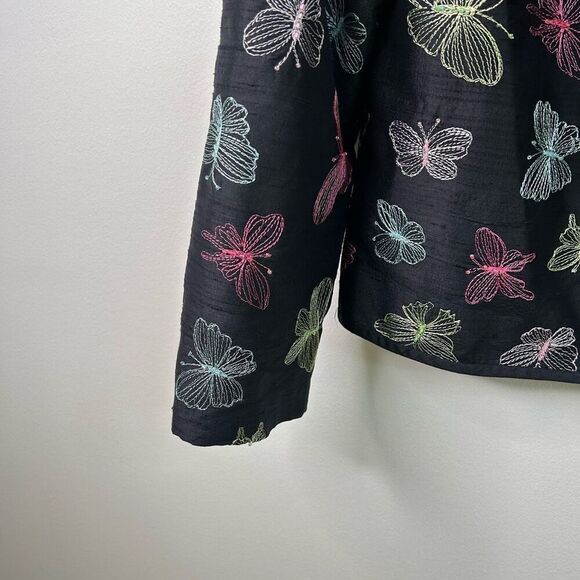 Peck & Peck Silk Butterfly Jacket Black Embroidered 100% Silk Blazer Size 16 - Picture 4 of 11